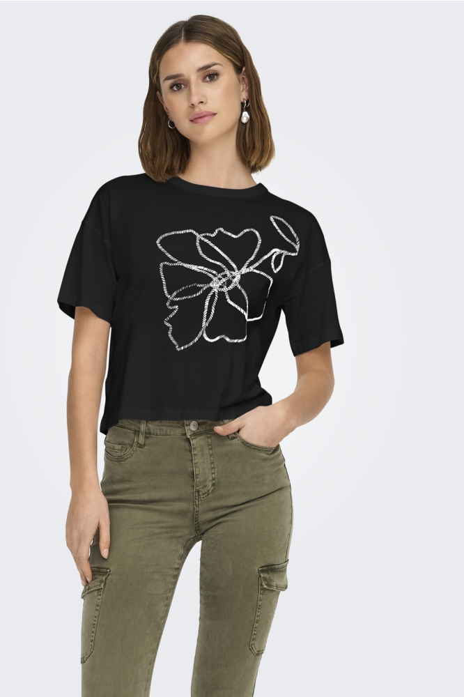 JDYSTAY S/S PRINT TOP JRS 15342603 BLACK/WHITE FLOWER